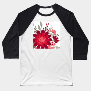 Red Pink Floral Art Baseball T-Shirt